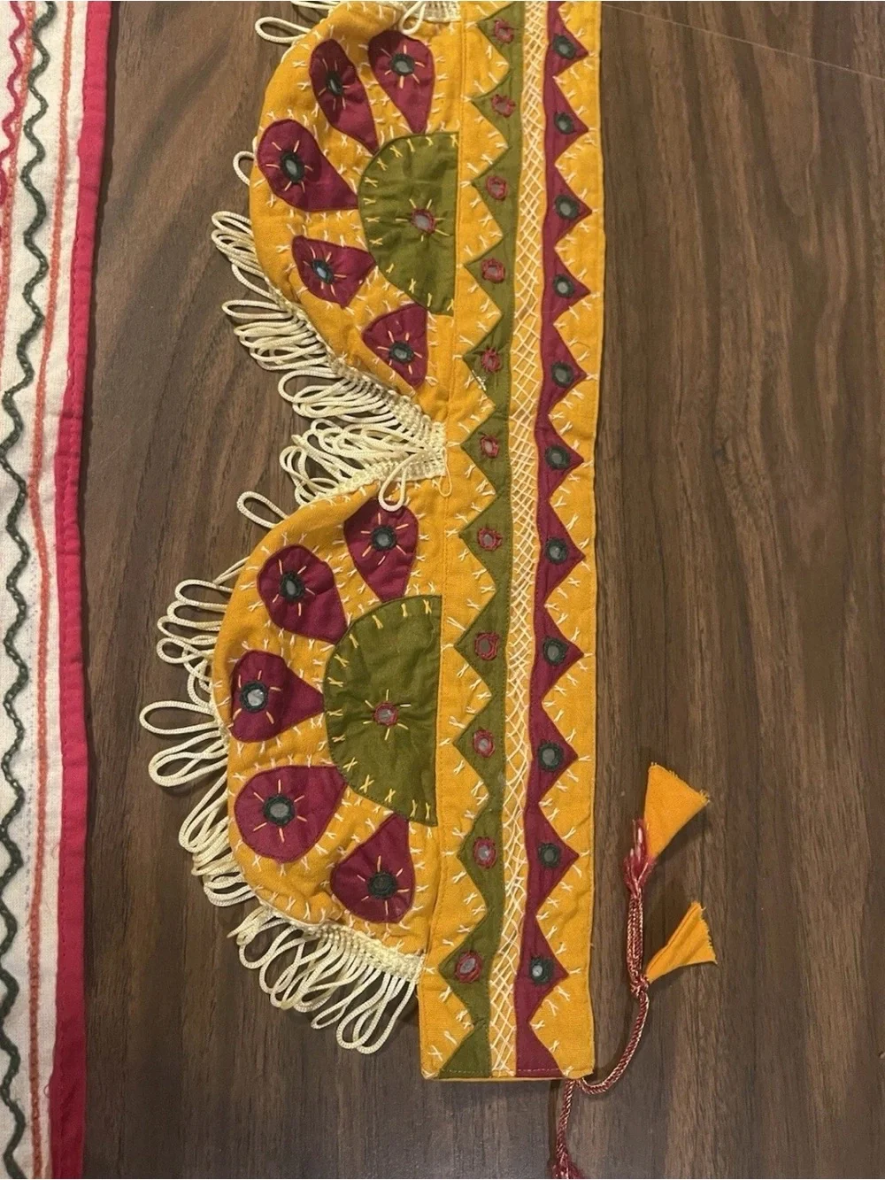 Vtg lot of 2 Toran valances/ boho wallhangings hand embroidered mirrors